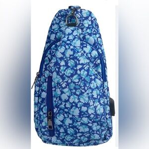 NWT! NUPOUCH Anti Theft Blue Floral Sling Bag - Lightweight Everyday Crossbody
